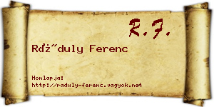 Ráduly Ferenc névjegykártya
